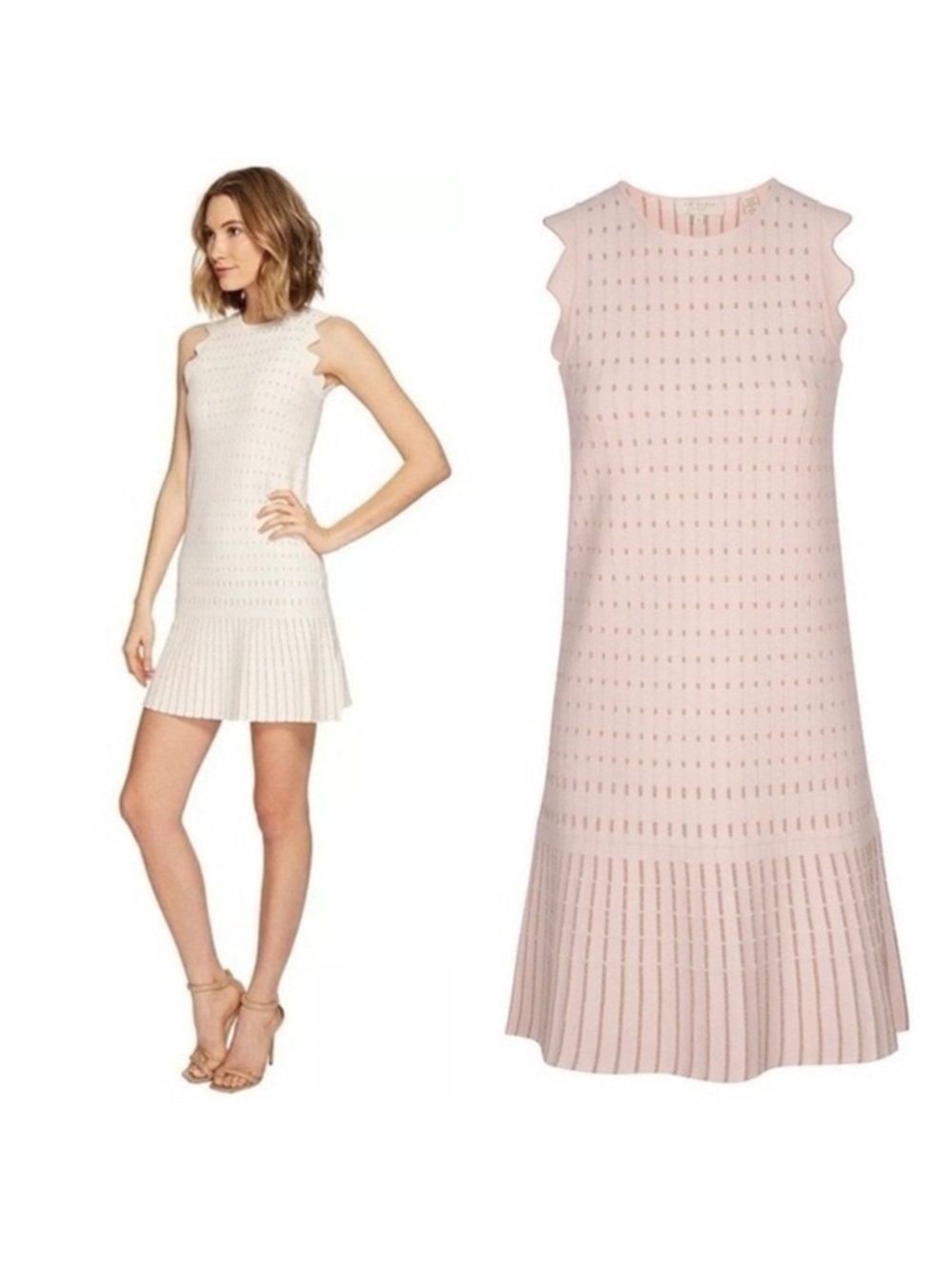 TED BAKER ✘ Relioa Flippy Metallic Jacquard Knit Dress Pink Flare Sleeveless, 3